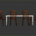 Classic Wooden Dining Table With White Legs And Six Matching Chairs