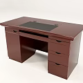 Dark Brown Wooden Office Desk With Drawers And Black Desktop Surface