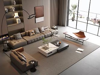 Modern Sofa Coffee Table Combination Sofa Coffee Table Living Room Leather Sofa Stool Decorative Painting Round Coffee Table 3d model