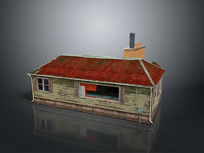 Small House Model With Red Roof Brick Chimney Beige Walls And Windows Reflection 3d model