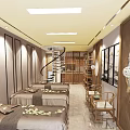 Serene SPA Sauna Room Interior Featuring Massage Beds Wooden Panels And Soft Lighting