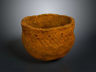 Hand Carved Clay Pot Sculpture With Textured Surface And Holes Design 3d model