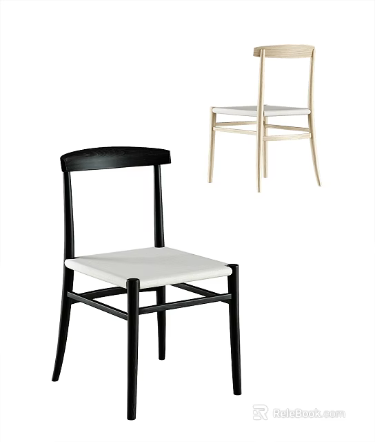 Modern Dining Chairs With Black And Light Wooden Frames And Upholstered Seats 3d model 