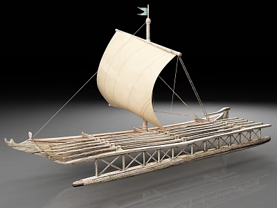 Traditional Wooden Sailboat Model Featuring White Canvas Sail and Wooden Planks Structure 3d model
