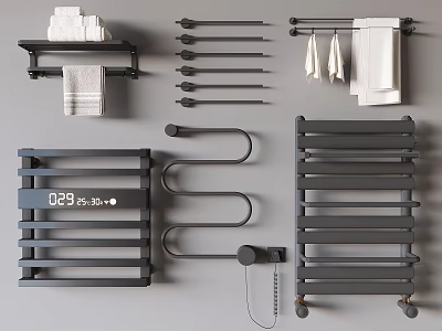 Bathroom Cabinet Rack With Towel Rack Shelf Heated Rail And Practical Hooks 3d model
