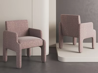 Modern Minimalist Light Pink Upholstered Single Chair with Armrest and Sturdy Legs 3d model