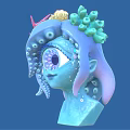 Blue Ocean Creature Character With Spiral Eye Coral And Sponge Head Decorations