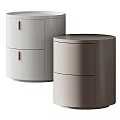 Modern Minimalist Round Nightstands With Sleek Drawers In Light Gray And Beige