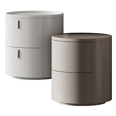 Modern Minimalist Round Nightstands With Sleek Drawers In Light Gray And Beige 3d model