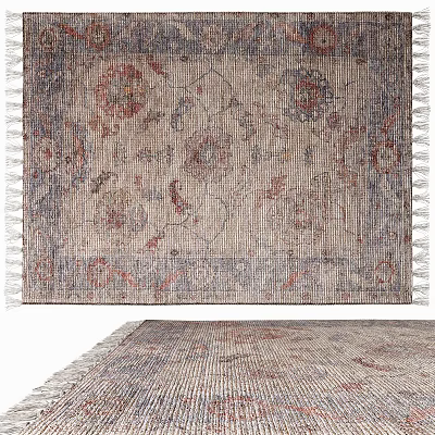 Vintage Square Carpet With Floral Pattern And Tassel Edges For Living Room Decor 3d model