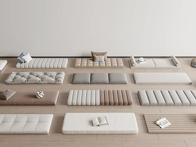 Neutral Toned Tatami Mats Layout In Minimalist Room 3d model