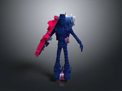 Blue Sci Fi Character With Red And Pink Mechanical Parts 3D Model Design 3d model