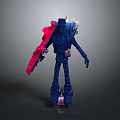 Blue Sci Fi Character With Red And Pink Mechanical Parts 3D Model Design