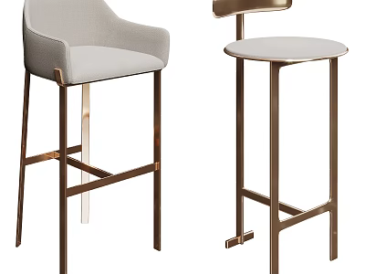 Stylish Modern Bar Stools With Upholstered Seat Backrest And Gold Metal Frame Design 3d model
