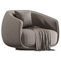 Modern Brown Beige Armchair With Striped Pillow And Plaid Blanket