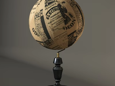 Vintage Paper Globe Decorative Ornament With Black Base For Tabletop Decoration 3d model