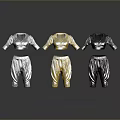 Three Shiny Silver Gold Black Clothing Sets With Tops And Pants For Casual Wear