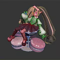 Anime Elf Character With Twin Pink Black Tails In Lolita Dress Sitting On Macaron Base