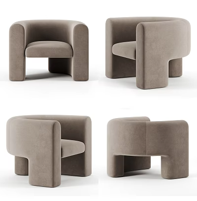 Modern Minimalist Beige Velvet Accent Chair With Rounded Armrest And Smooth Design 3d model