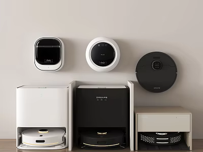 Smart Robotic Vacuum Machines in White Black and Beige Modern Home Design 3d model
