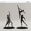 Silver And Bronze Ballet Dancer Sculptures In Dynamic Poses On Circular Bases 3d model