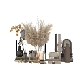 Elegant Decorative Ornament Set With Dried Pampas Grass Glass Vase Table Lamp Candles And Books