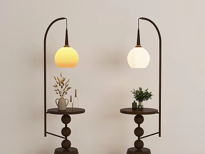 Modern Arched Floor Lamps With Spherical Shades Small Table Top And Decorative Plants 3d model
