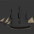 Wooden Sailing Ship Model With Multiple Masts And Canvas Sails On Gray Background With Reflections 3d model