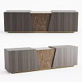 Modern TV Stand Design With Wooden Panels Marble Accent And Gold Metal Base