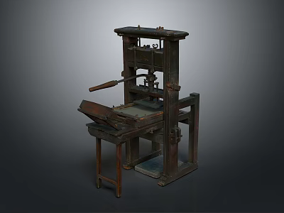 Ancient Wooden Printing Press Equipment With Mechanical Lever And Platform 3d model