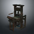 Ancient Wooden Printing Press Equipment With Mechanical Lever And Platform