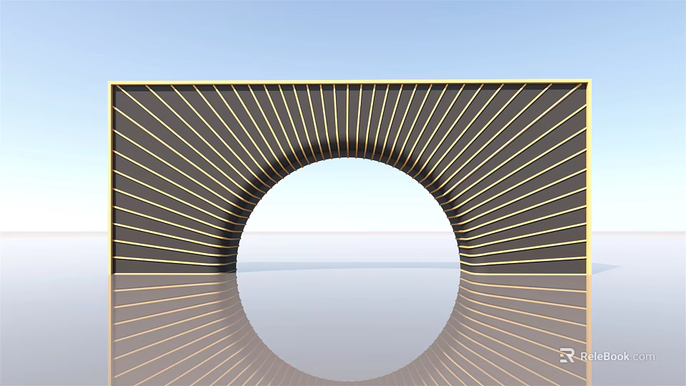 Modern Archway Design With Golden Radiating Lines Dark Background And Mirror Reflection 3d model 