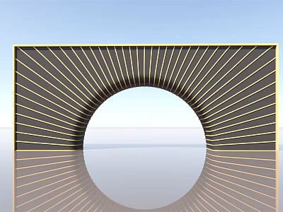 Modern Archway Design With Golden Radiating Lines Dark Background And Mirror Reflection 3d model