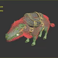Gray Wild Boar Wearing Brown Saddle With Golden Chains And Metal Rings