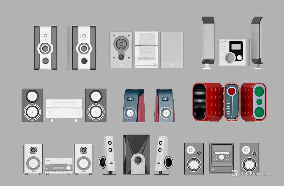 Various Styles Of Headphones And Speakers With Modern Design And Color Options 3d model 