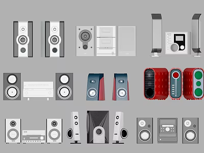Various Styles Of Headphones And Speakers With Modern Design And Color Options 3d model