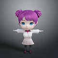 Cartoon Child With Purple Hair Pigtails Blue Eyes White Top And Pink Skirt Arms Outstretched