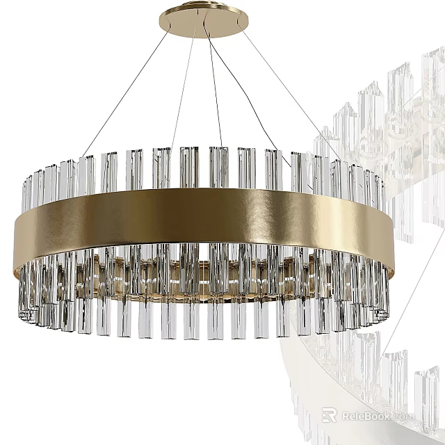 Modern Gold Chandelier With Transparent Crystal Strips For Elegant Interior Decor 3d model