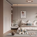Cozy Kids Bedroom With Plush Toys Decorative Painting And Study Desk