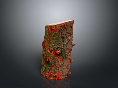 Red and Green Moss Covered Tree Stump with Cracked Surface and Small Protrusions 3d model