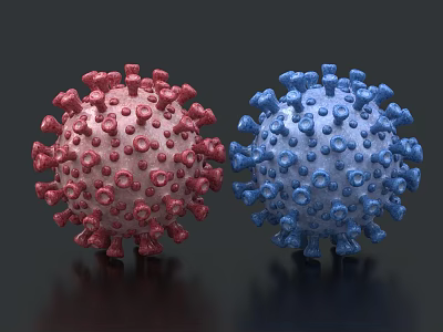 Red and Blue Decorative Ornament Set with Textured Surface on Black Background 3d model