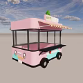 Pink Food Truck With Green Plant Awning FRESH Sign Blue Black Wheels And Glass Windows