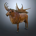Moose Sculpture With Large Antlers And Brown Fur Standing In Natural Texture