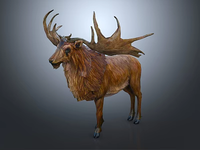 Moose Sculpture With Large Antlers And Brown Fur Standing In Natural Texture 3d model