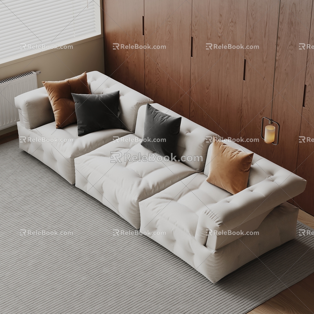 Modern three-seat sofa multiplayer sofa 3d model