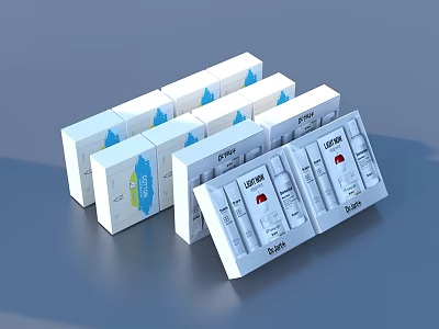 Skincare Travel Packs With 50ml Bottles In White And Blue Packaging 3d model