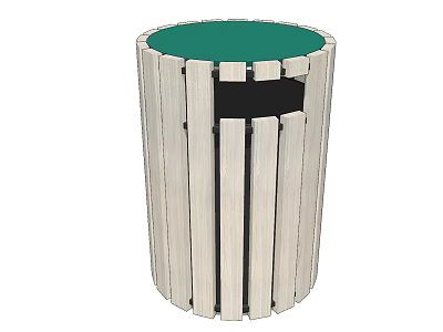 Public Facility Wooden Slatted Outdoor Waste Bin With Green Lid 3d model