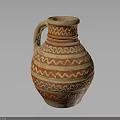 Ancient Earthenware Jug With Red And White Wavy Patterns And Handle 3d model