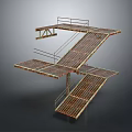 Industrial Metal Staircase And Platform Structure With Interconnected Grated Steps And Railings