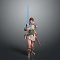 Game Movie Character in Armor Holding Blue Longsword with Brown Hair and Green Sash